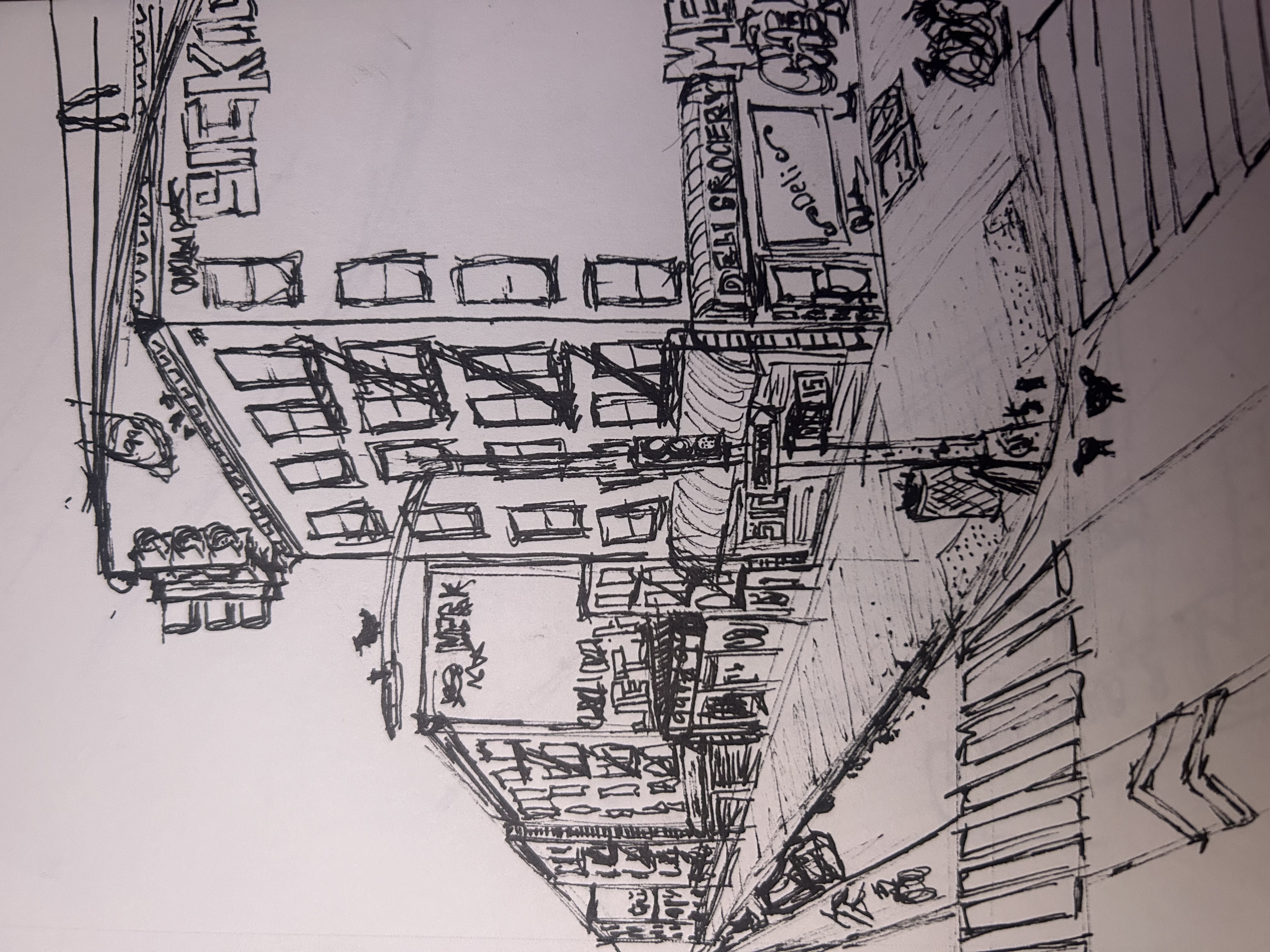 Sketch of deli and city block